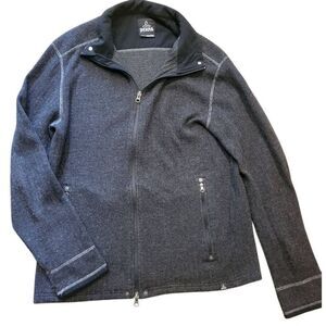 Prana Zip Sweater Men's Large Grey Ribbed Knit Wool Blend Cardigan Barclay